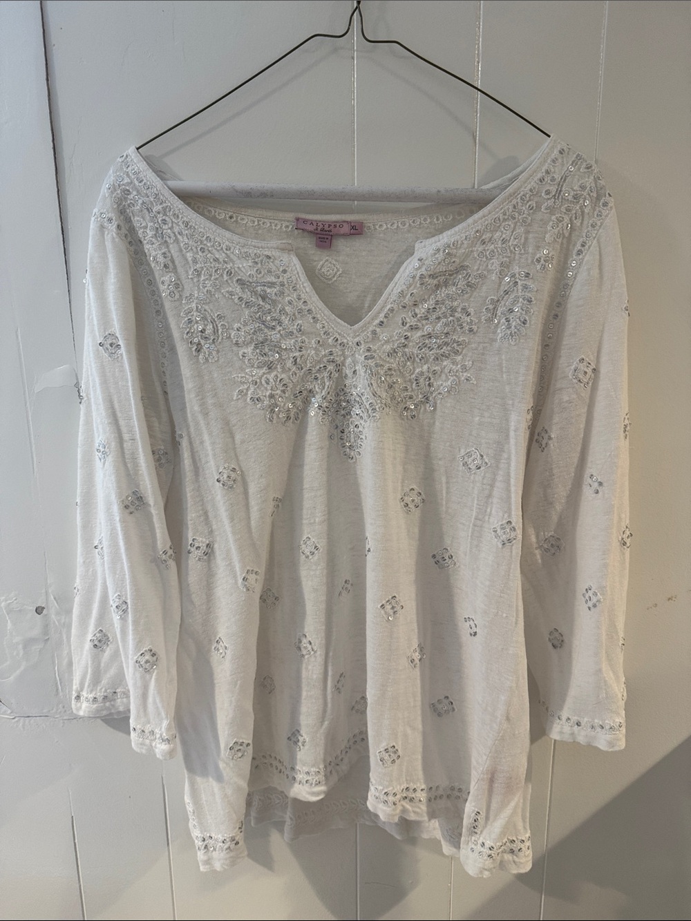 Calypso St. Barth White Embellished V-Neck Tunic